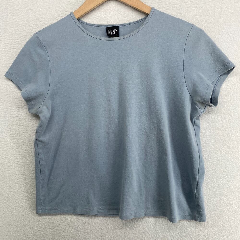 EILEEN FISHER Top S Cotton Interlock Jersey Crew Neck Short Sleeve Basic Blue